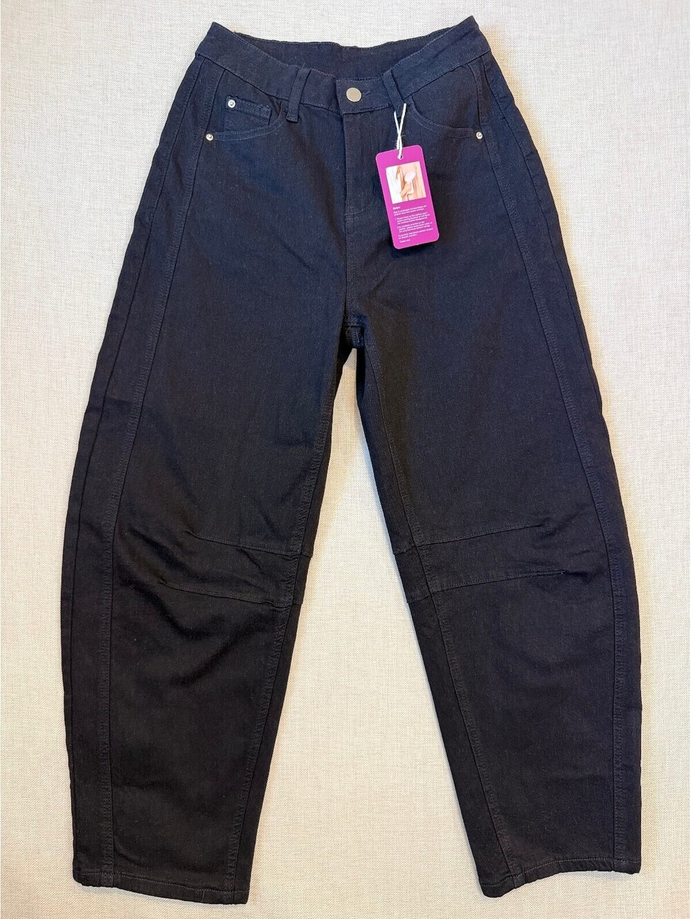 Stretchy Mid Rise Barrel Jeans Wide Leg Cropped Y2k Baggy -  Size Small